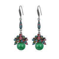 1 Pair Retro Flower Alloy Inlay Rhinestones Opal Women's Drop Earrings main image 3