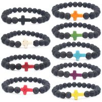 Retro Cross Volcanic Rock Men's Bracelets 1 Piece main image 4