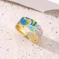 Fashion Leaf Gradient Color Copper Enamel Gold Plated Zircon Open Ring 1 Piece main image 5