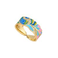 Fashion Leaf Gradient Color Copper Enamel Gold Plated Zircon Open Ring 1 Piece sku image 1