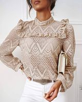 Women's Blouse Long Sleeve Blouses Patchwork Hollow Out Fashion Solid Color main image 4