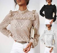 Women's Blouse Long Sleeve Blouses Patchwork Hollow Out Fashion Solid Color sku image 2
