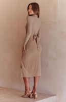 Casual Solid Color V Neck Long Sleeve Slit Button Cotton Dresses Midi Dress Sheath Dress main image 2