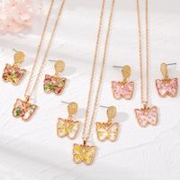 Fashion Flower Butterfly Alloy Resin Women's Earrings Necklace 3 Piece Set main image 1