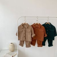 Basic Solid Color Button Cotton Boys Clothing Sets main image 5
