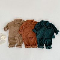 Basic Solid Color Button Cotton Boys Clothing Sets main image 1