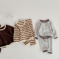 Basic Solid Color Stripe Cotton Boys Clothing Sets main image 5