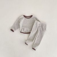 Basic Solid Color Stripe Cotton Boys Clothing Sets sku image 2