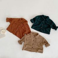 Basic Solid Color Button Cotton Boys Clothing Sets main image 2