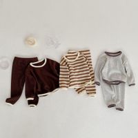 Basic Solid Color Stripe Cotton Boys Clothing Sets main image 2
