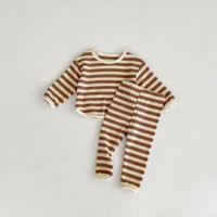 Basic Solid Color Stripe Cotton Boys Clothing Sets sku image 15