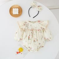 Fashion Flower Printing 100% Cotton Baby Rompers sku image 3