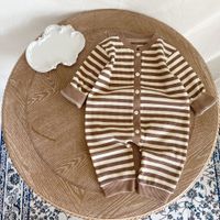 Fashion Stripe Button Cotton Baby Rompers sku image 2