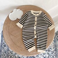 Fashion Stripe Button Cotton Baby Rompers sku image 6
