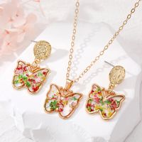 Fashion Flower Butterfly Alloy Resin Women's Earrings Necklace 3 Piece Set sku image 3