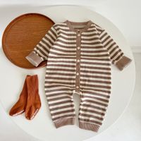 Fashion Stripe Button Cotton Baby Rompers main image 3
