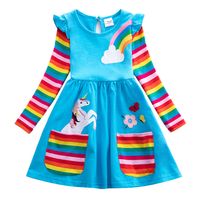 Fashion Rainbow Unicorn Printing 100% Cotton Girls Dresses main image 5