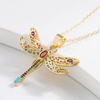Fashion Dragonfly Copper Gold Plated Zircon Pendant Necklace 1 Piece main image 4