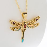 Fashion Dragonfly Copper Gold Plated Zircon Pendant Necklace 1 Piece main image 1
