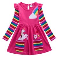 Fashion Rainbow Unicorn Printing 100% Cotton Girls Dresses main image 6