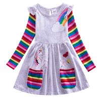 Fashion Rainbow Unicorn Printing 100% Cotton Girls Dresses main image 3