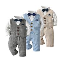 British Style Plaid Button Cotton Boys Clothing Sets main image 1