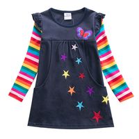 Fashion Star Stripe Patchwork Cotton Girls Dresses sku image 10