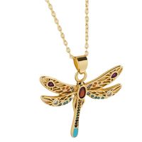 Fashion Dragonfly Copper Gold Plated Zircon Pendant Necklace 1 Piece sku image 1