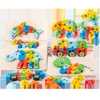 Cute Children's Wooden Three-dimensional Blocks Animal Traffic Cognition Puzzle Toys main image 1