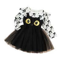 Halloween Princess Cat Printing Cotton Girls Dresses main image 3