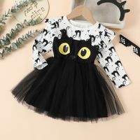 Halloween Princess Cat Printing Cotton Girls Dresses main image 4