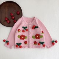 Fashion Flower Button 100% Cotton Girls Outerwear sku image 3