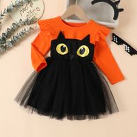Halloween Princess Cat Printing Cotton Girls Dresses main image 6