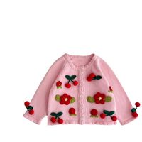 Fashion Flower Button 100% Cotton Girls Outerwear main image 2