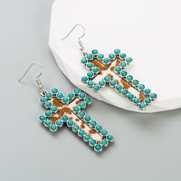 Retro Cross Leopard Alloy Inlay Turquoise Women's Ear Hook 1 Pair sku image 2