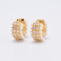 Sweet Round Copper Plating Inlay Pearl Zircon Women's Bracelets Earrings 1 Piece 1 Pair sku image 1