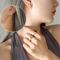 Fashion Spider Spider Web Brass Asymmetrical Gold Plated Zircon Ear Studs 1 Pair sku image 1