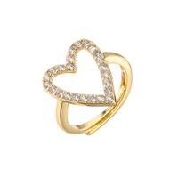 Sweet Heart Shape Copper Plating Inlay Zircon Open Ring 1 Piece sku image 8
