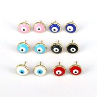 Fashion Round Eye Copper Enamel Gold Plated Ear Studs 1 Pair main image 1