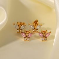 Retro Butterfly Stainless Steel Irregular Inlaid Zircon Ear Studs 1 Pair main image 4