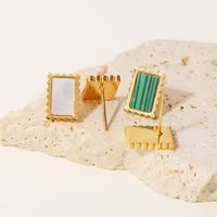 Retro Square Stainless Steel Ear Studs 1 Pair main image 4