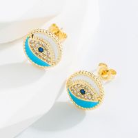 Fashion Devil's Eye Copper Gold Plated Zircon Ear Studs 1 Pair main image 4