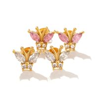 Retro Butterfly Stainless Steel Irregular Inlaid Zircon Ear Studs 1 Pair main image 3