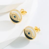 Fashion Devil's Eye Copper Gold Plated Zircon Ear Studs 1 Pair main image 5