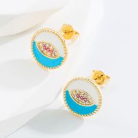 Fashion Devil's Eye Copper Gold Plated Zircon Ear Studs 1 Pair main image 6