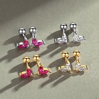 Simple Style Leaf Silver Plating Inlay Zircon Ear Studs 1 Pair main image 5