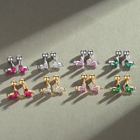 Simple Style Leaf Silver Plating Inlay Zircon Ear Studs 1 Pair main image 1
