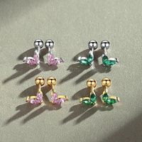 Simple Style Leaf Silver Plating Inlay Zircon Ear Studs 1 Pair main image 2