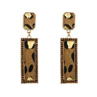 Retro Leopard Rectangle Pu Leather Alloy Inlay Crystal Women's Drop Earrings 1 Pair main image 2