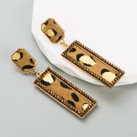 Retro Leopard Rectangle Pu Leather Alloy Inlay Crystal Women's Drop Earrings 1 Pair main image 6